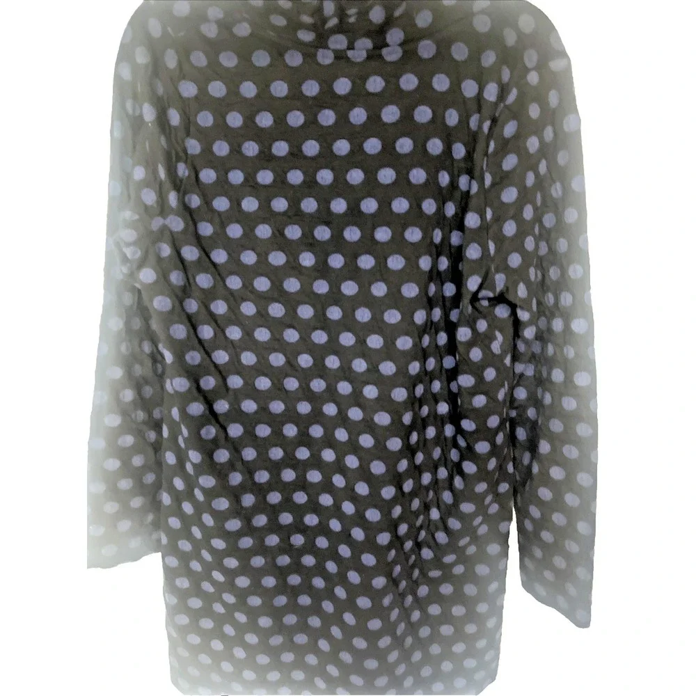 Komil Cowl Neck Tunic Top Womens M Black Blue Polka Dot Artsy Boho Lagenlook